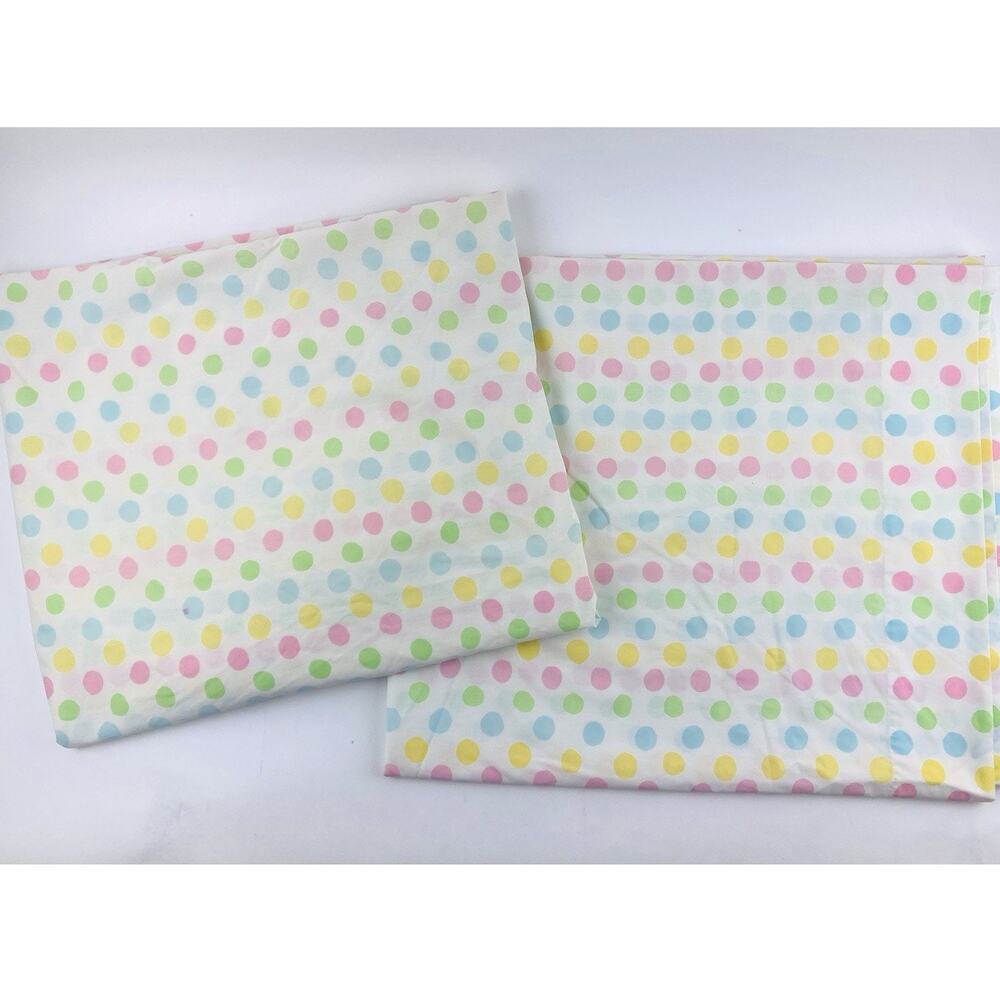 Vintage Pastel Colorful Polka Dot Fitted Flat Sheet Great Crafting Rainbow Pink